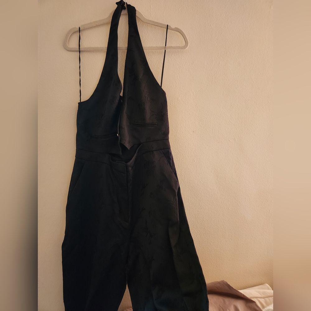 Zara jacquard vest jumpsuit/ vest halter jumpsuit black sz L BNWT - Picture 2 of 11